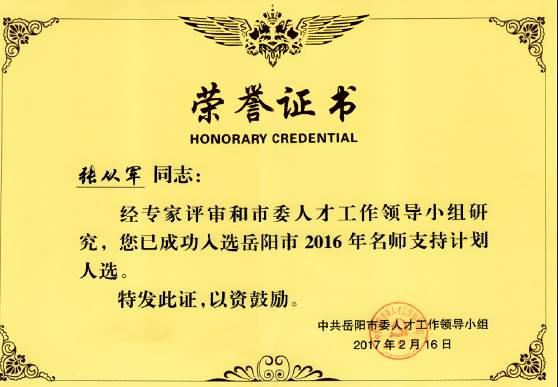 张从军被评为岳阳市名师